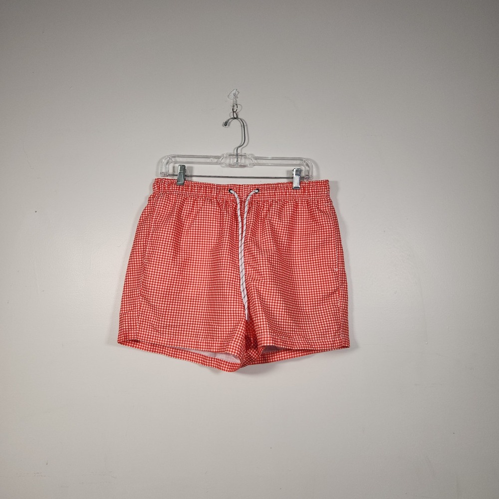 MANFINITY‎ Swim Shorts Mens Large Red Gingham Mesh Lined Summer Beach Trunks